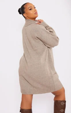 Plus Stone Knitted Slouchy Sweater Dress