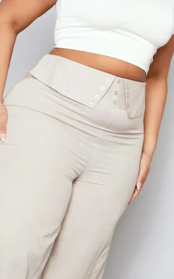 Plus Stone Linen Look Fold Over Wide Leg Pants