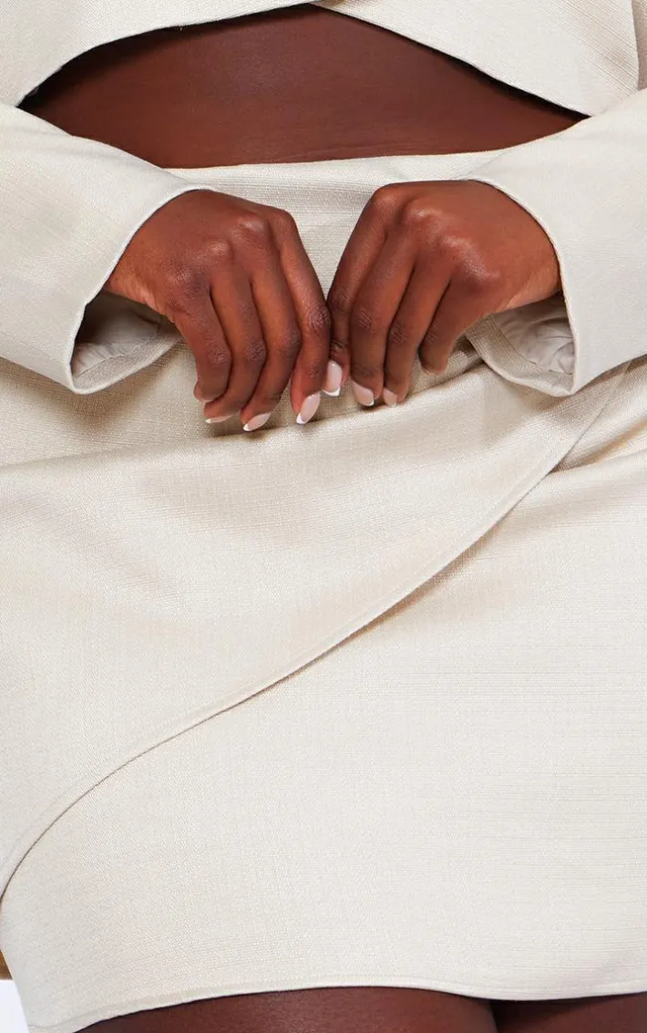 Plus Stone Linen Look Ruched Detail Mini Skirt