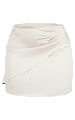 Plus Stone Linen Look Ruched Detail Mini Skirt