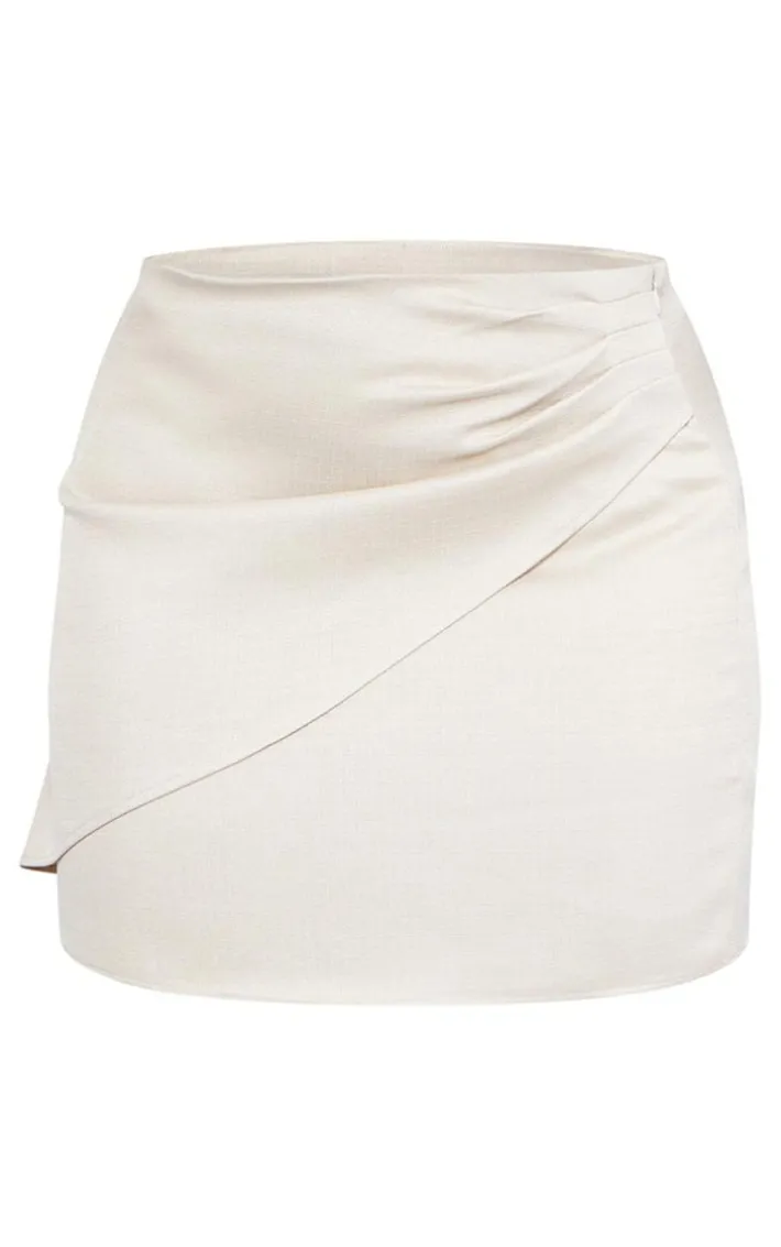 Plus Stone Linen Look Ruched Detail Mini Skirt
