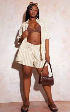 Plus Stone Linen Look Stripe Oversized Boxy Shirt