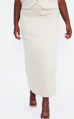 Plus Stone Linen Look Tailored Maxi Skirt
