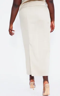 Plus Stone Linen Look Tailored Maxi Skirt
