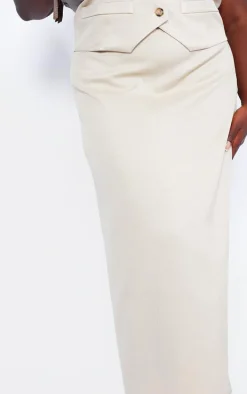 Plus Stone Linen Look Tailored Maxi Skirt