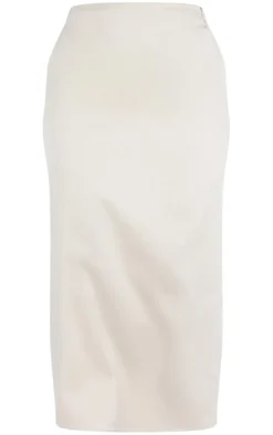 Plus Stone Linen Look Tailored Maxi Skirt
