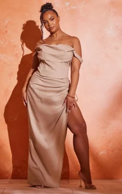 Plus Stone Linen Look Tie Side Maxi Skirt