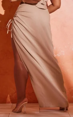 Plus Stone Linen Look Tie Side Maxi Skirt