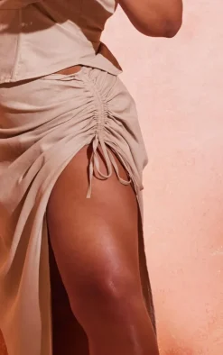 Plus Stone Linen Look Tie Side Maxi Skirt