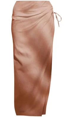 Plus Stone Linen Look Tie Side Maxi Skirt