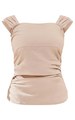 Plus Stone Linen Look Wrap Detail Wide Leg Jumpsuit