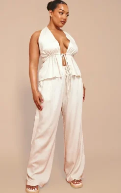 Plus Stone Marl Linen Look Tie Waist Longline Top