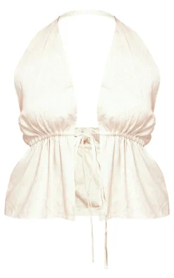 Plus Stone Marl Linen Look Tie Waist Longline Top