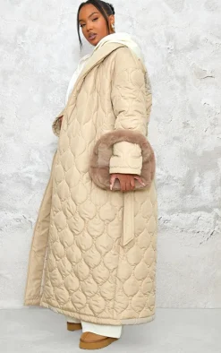 Plus Stone Maxi Belted Quilted Coat