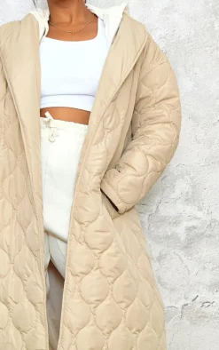 Plus Stone Maxi Belted Quilted Coat