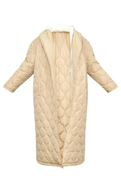 Plus Stone Maxi Belted Quilted Coat