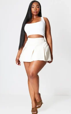 Plus Stone Mid Waist Tailored Woven Box Pleat Skater Skort
