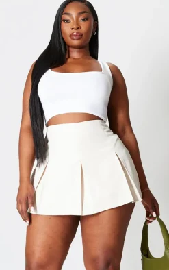 Plus Stone Mid Waist Tailored Woven Box Pleat Skater Skort