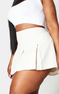 Plus Stone Mid Waist Tailored Woven Box Pleat Skater Skort