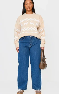 Plus Stone Oversized Fairisle Panel Christmas Sweater