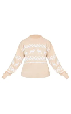 Plus Stone Oversized Fairisle Panel Christmas Sweater