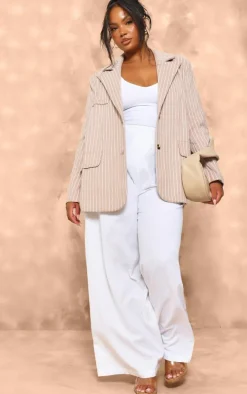Plus Stone Oversized Pinstripe Single Breasted Blazer