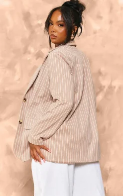 Plus Stone Oversized Pinstripe Single Breasted Blazer