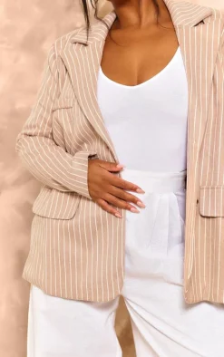 Plus Stone Oversized Pinstripe Single Breasted Blazer