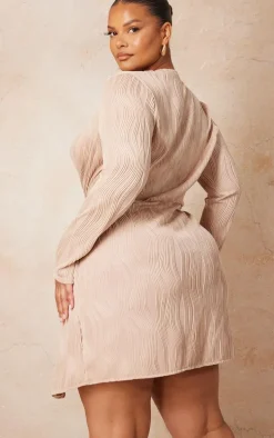 Plus Stone Plisse Wrap Front Dress