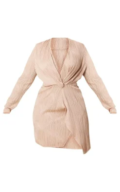 Plus Stone Plisse Wrap Front Dress
