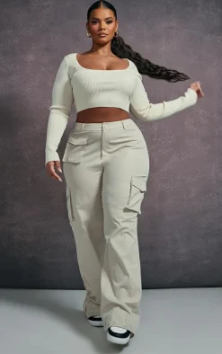 Plus Stone Pocket Front Cargo Straight Leg Pants