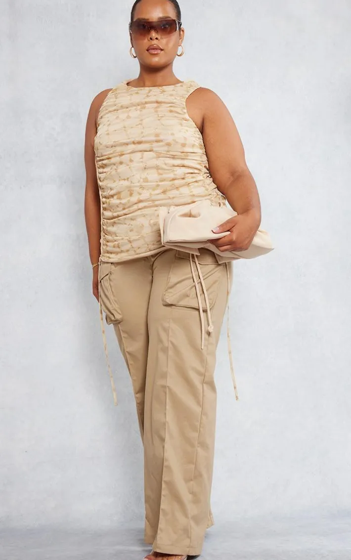 Plus Stone Racer Neck Ruched Long Top