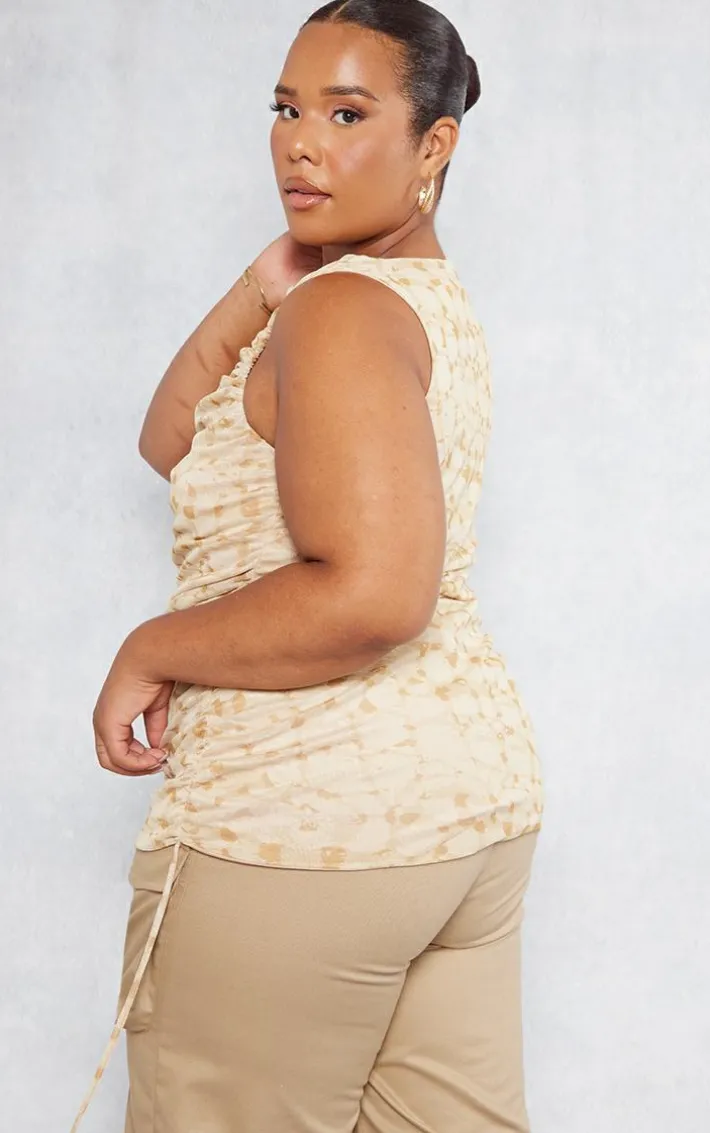 Plus Stone Racer Neck Ruched Long Top