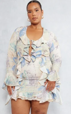 Plus Stone Renaissance Woven Ruffle Detail Bodycon Dress