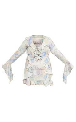 Plus Stone Renaissance Woven Ruffle Detail Bodycon Dress