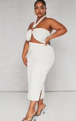 Plus Stone Ring Detail Halterneck Midi Dress