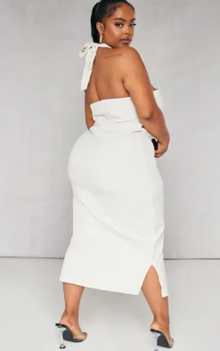 Plus Stone Ring Detail Halterneck Midi Dress