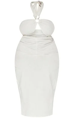 Plus Stone Ring Detail Halterneck Midi Dress