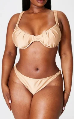 Plus Stone Ruched Tanga Bikini Bottom