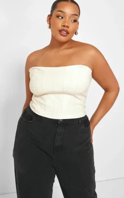 Plus Stone Seam Detail Faux Leather Bandeau