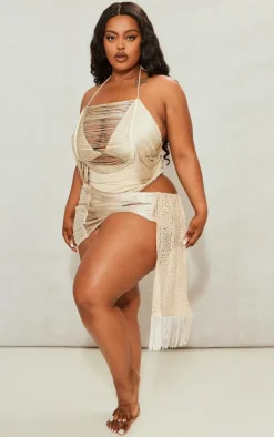 Plus Stone Tassel Front Crochet Sarong
