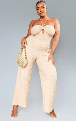 Plus Stone Textured Halterneck Jumpsuit