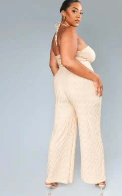 Plus Stone Textured Halterneck Jumpsuit