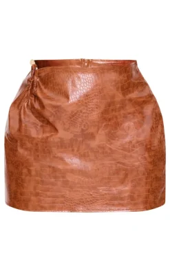 Plus Tan Faux Leather Lace Up Mini Skirt