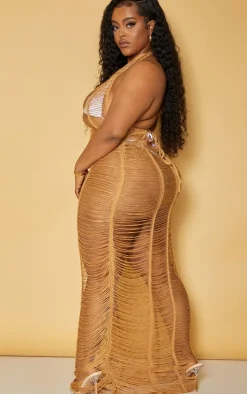 Plus Tan Tassel Knit Beach Dress