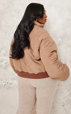 Plus Taupe And Sand Reversible Bomber Puffer