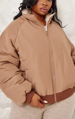 Plus Taupe And Sand Reversible Bomber Puffer