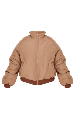 Plus Taupe And Sand Reversible Bomber Puffer