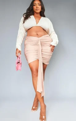 Plus Taupe Drape Detail Ruched Skirt