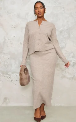 Plus Taupe Melange Soft Knit Maxi Skirt